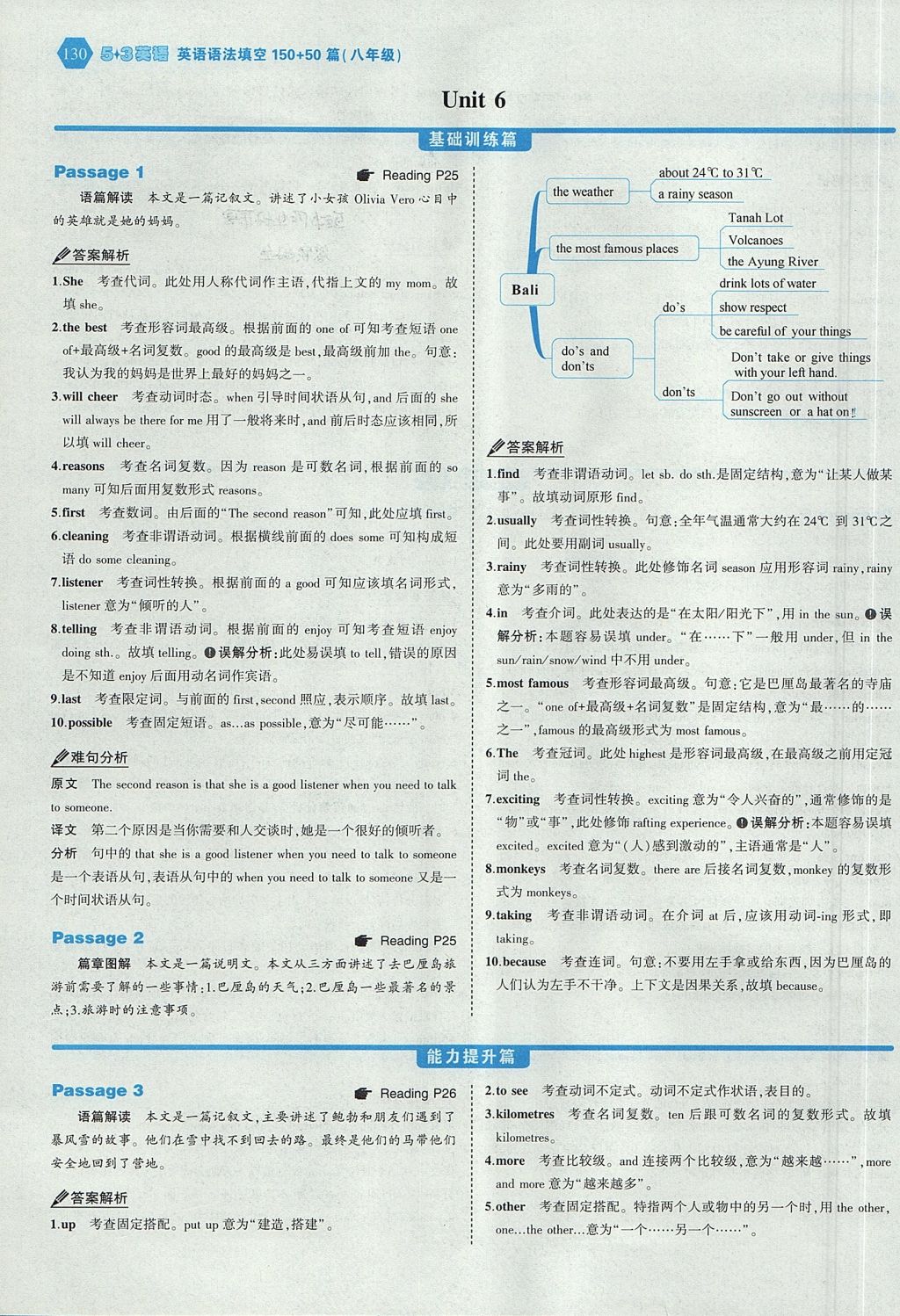 2017年53English八年级英语语法填空150加50篇 答案速查