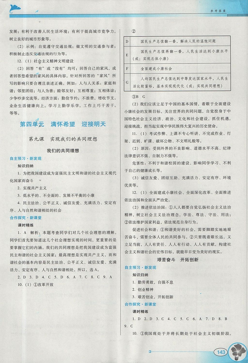 2017年南方新課堂金牌學(xué)案九年級思想品德全一冊人教版 綜合學(xué)習(xí)評價(jià)答案