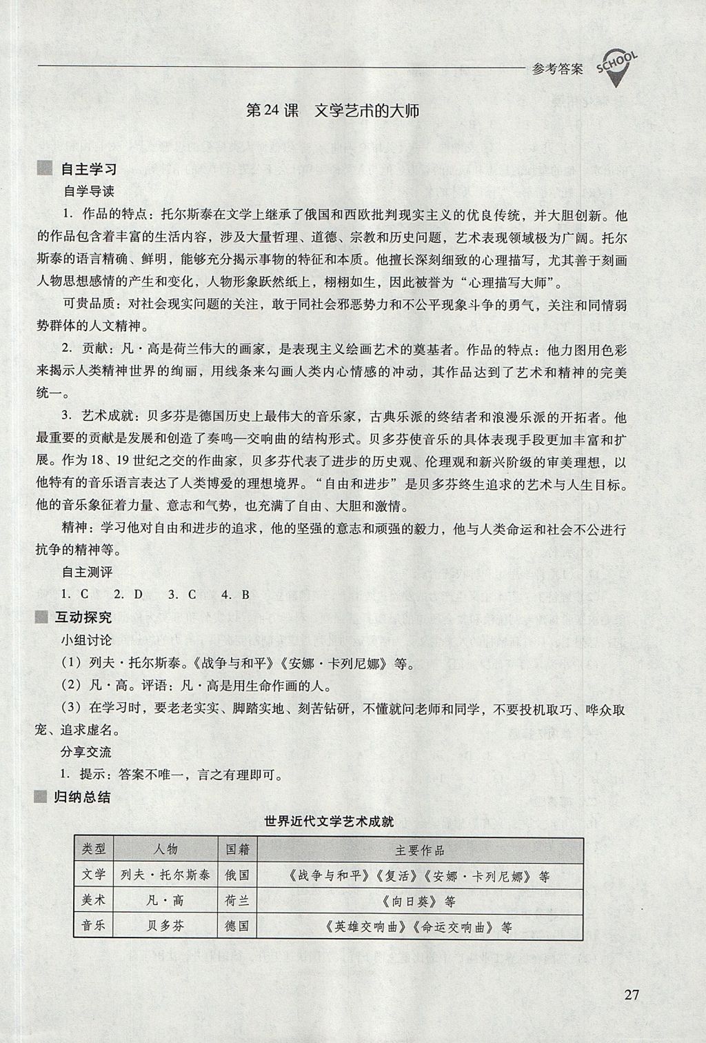 2017年新課程問題解決導(dǎo)學(xué)方案九年級歷史上冊北師大版 參考答案