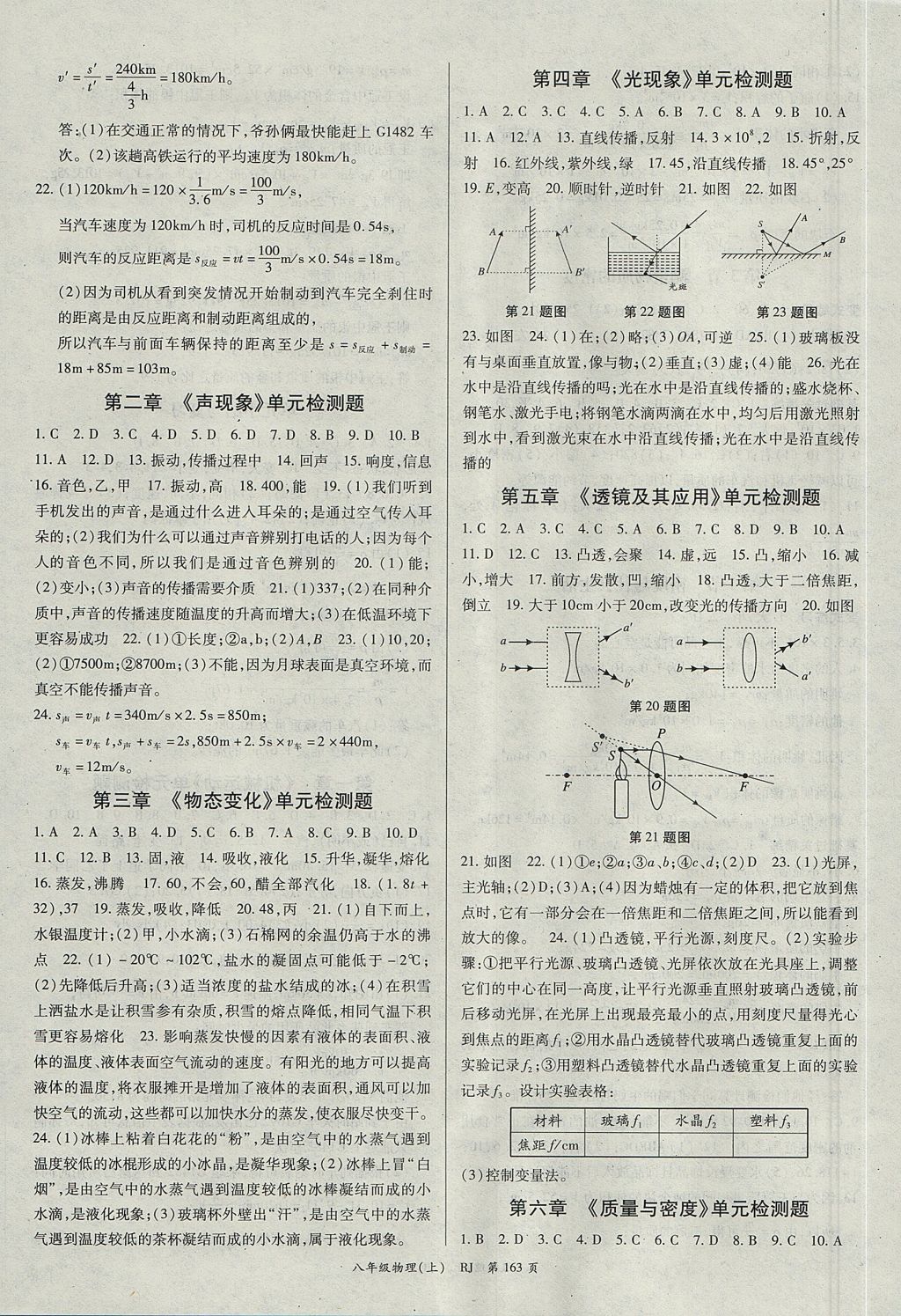 2017年启航新课堂名校名师同步学案八年级物理上册人教版 参考答案