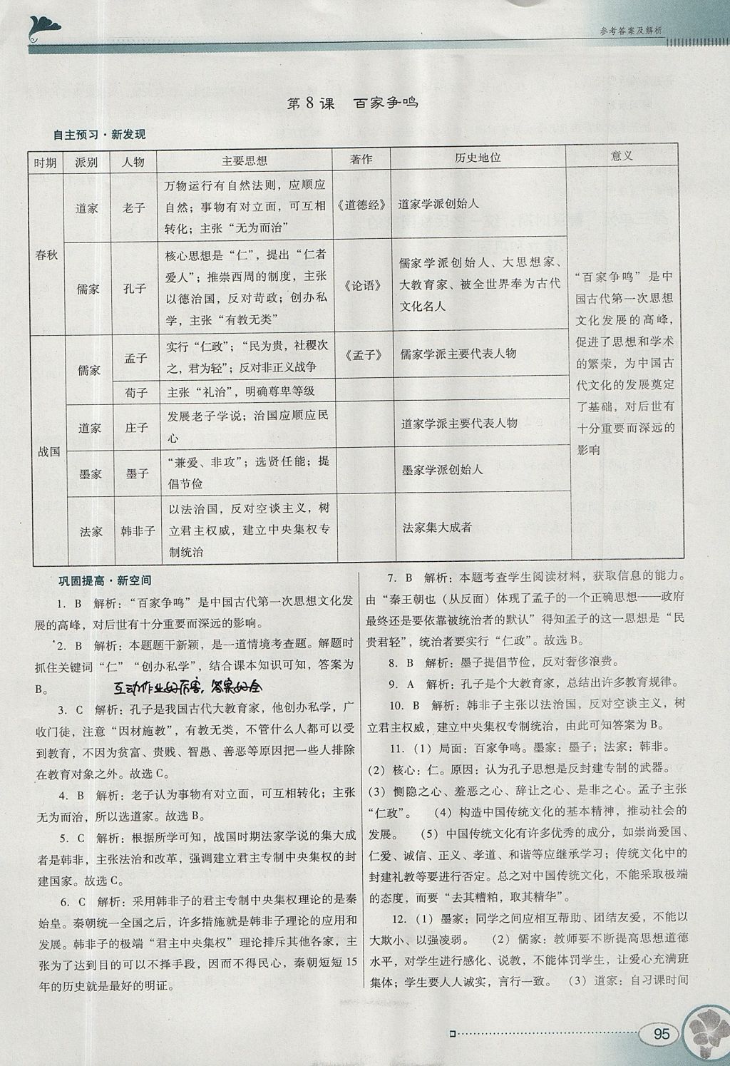 2017年南方新课堂金牌学案七年级历史上册人教版 参考答案