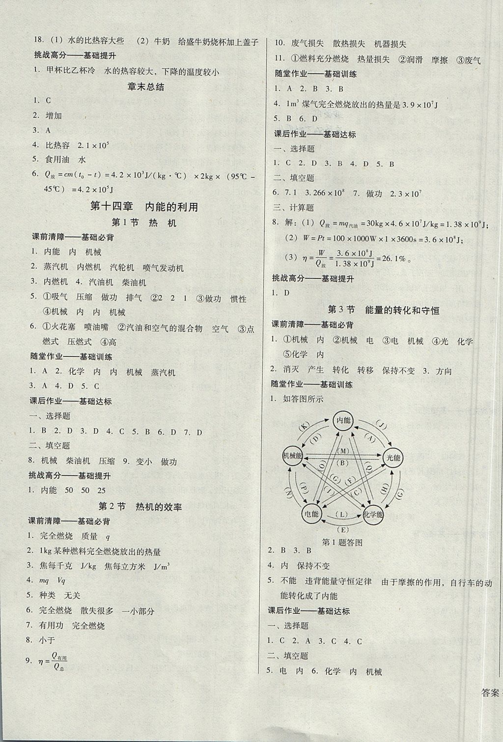 2017年勝券在握打好基礎(chǔ)金牌作業(yè)本九年級物理上冊人教版 參考答案