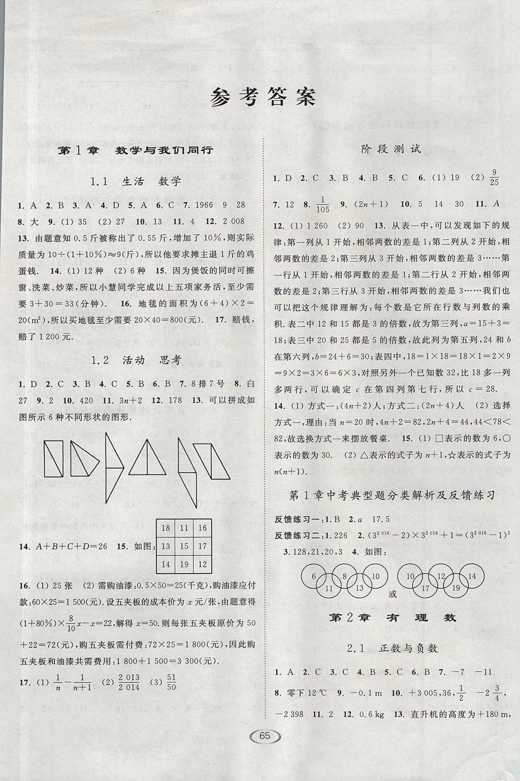 2017年亮點(diǎn)給力提優(yōu)課時(shí)作業(yè)本七年級(jí)數(shù)學(xué)上冊(cè)江蘇版 參考答案