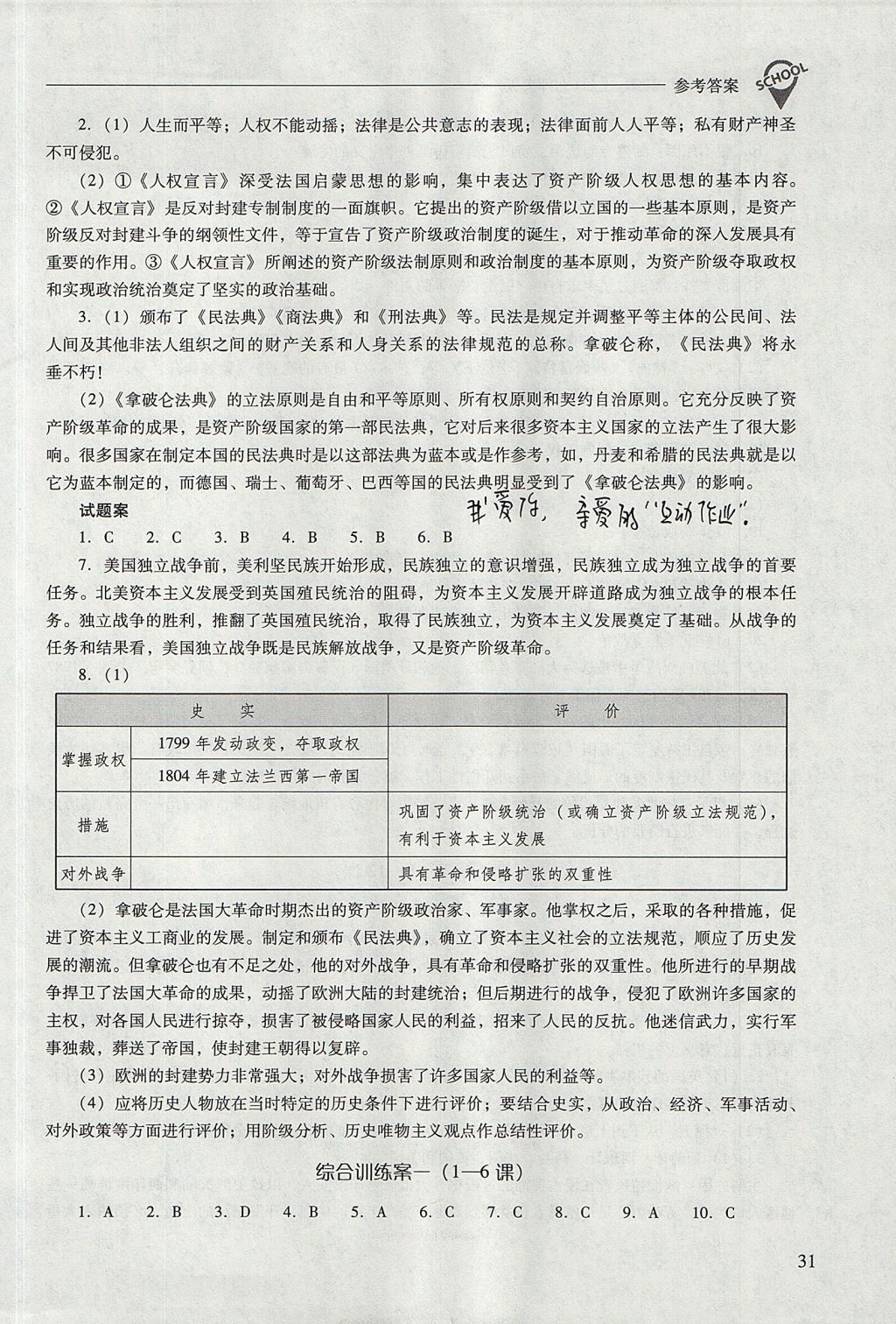 2017年新課程問題解決導(dǎo)學(xué)方案九年級歷史上冊北師大版 參考答案