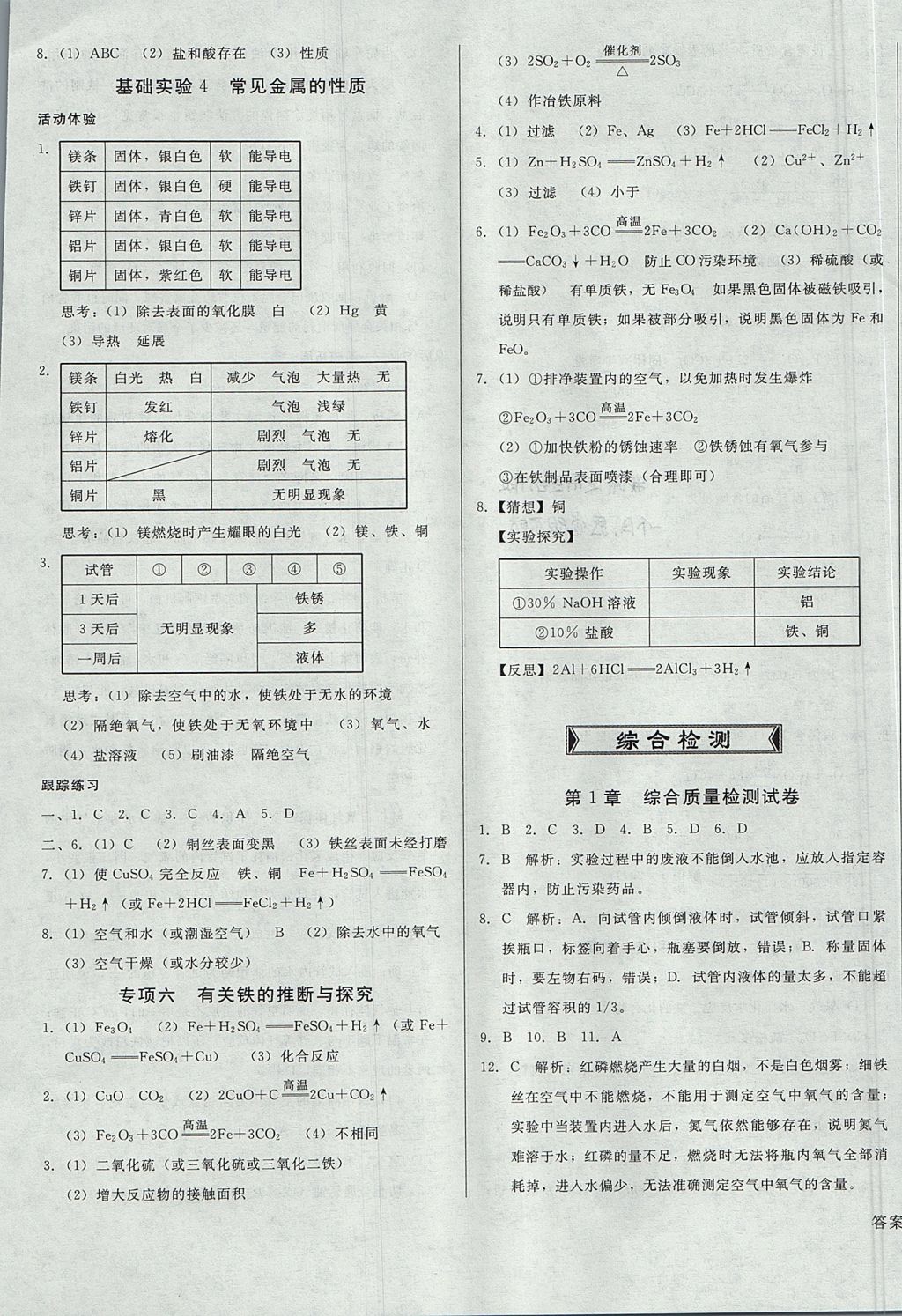 2017年胜券在握打好基础金牌作业本九年级化学上册沪教版 参考答案