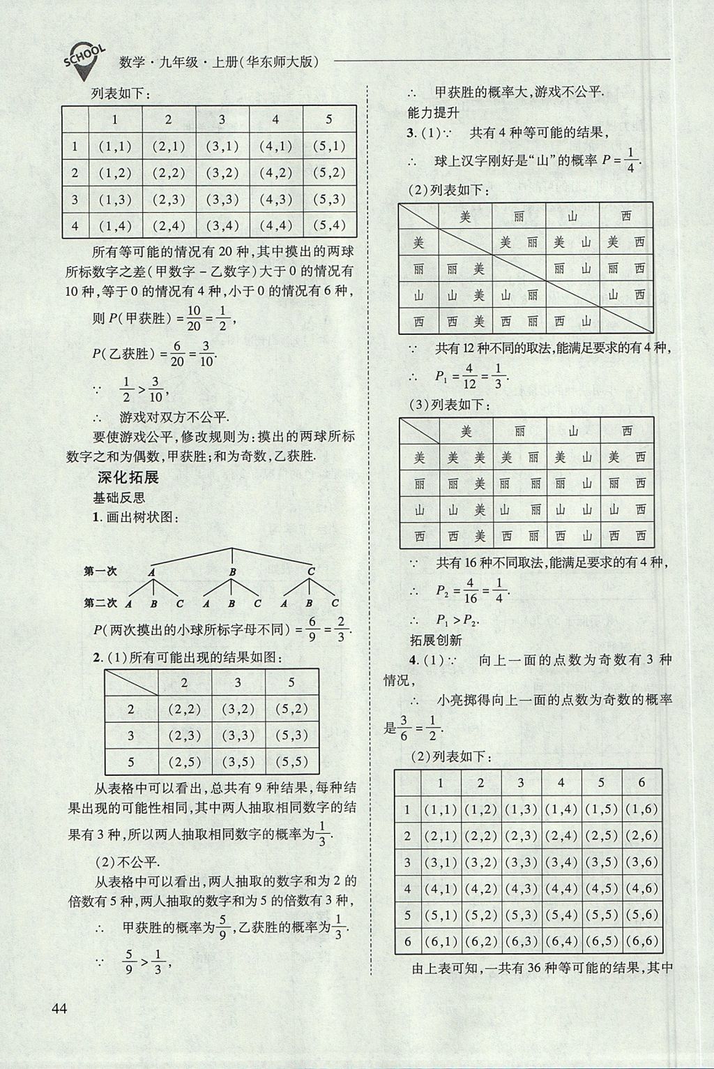 2017年新课程问题解决导学方案九年级数学上册华东师大版 参考答案