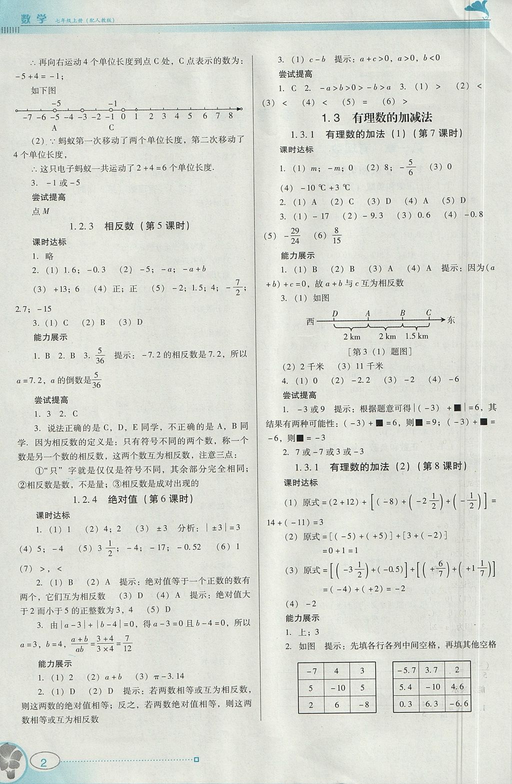 2017年南方新课堂金牌学案七年级数学上册人教版 参考答案