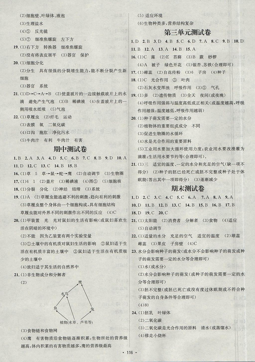 2017年优学名师名题七年级生物上册人教版 参考答案