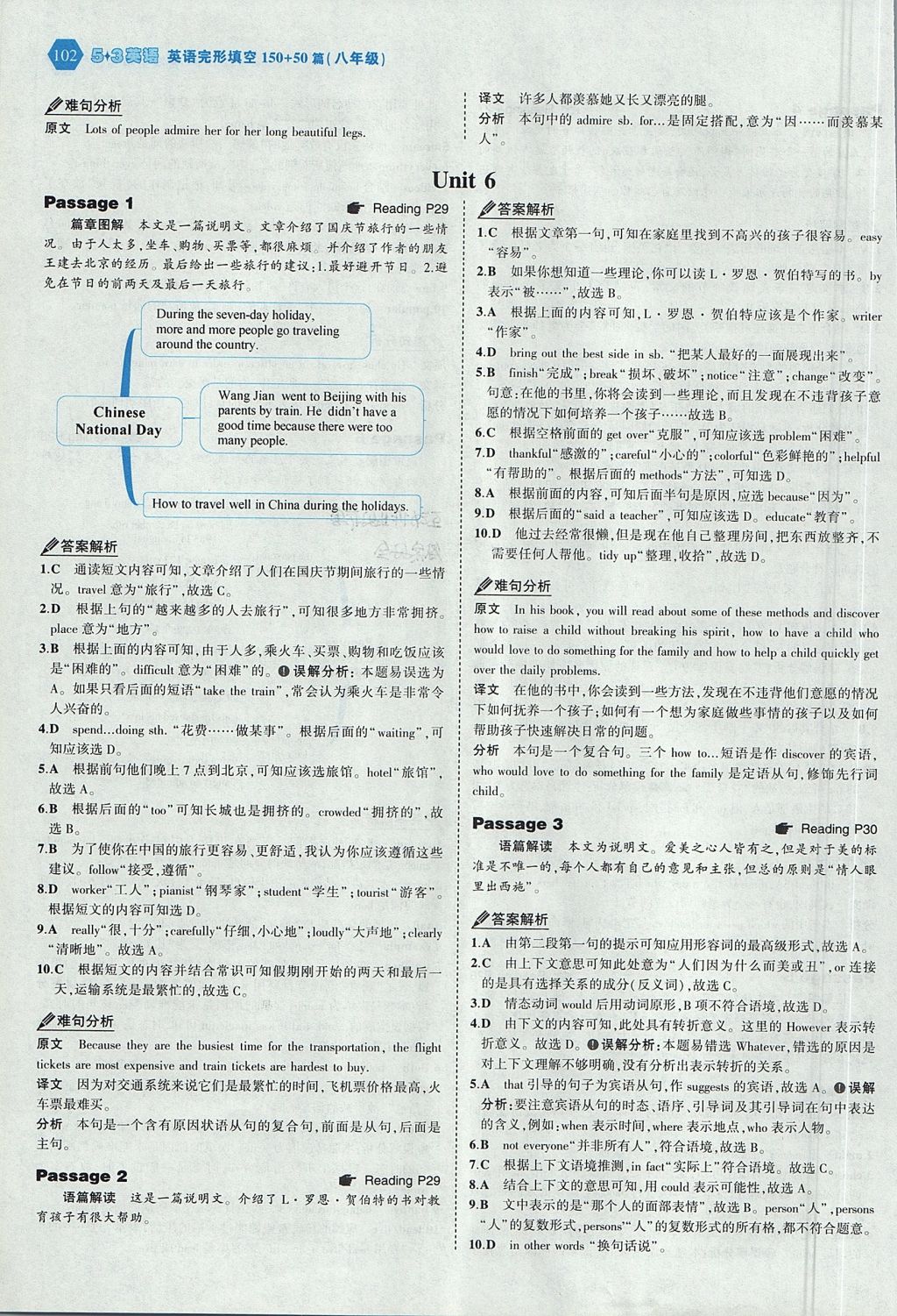 2017年53English英語完形填空八年級全一冊 參考答案