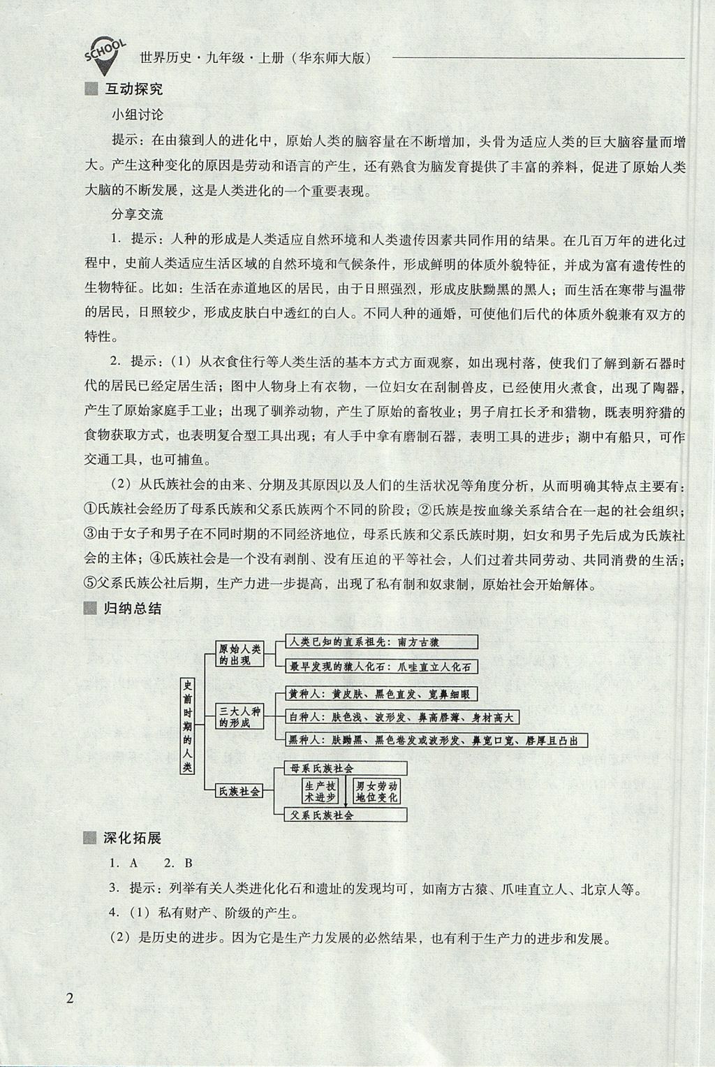 2017年新课程问题解决导学方案九年级世界历史上册华东师大版 参考答案