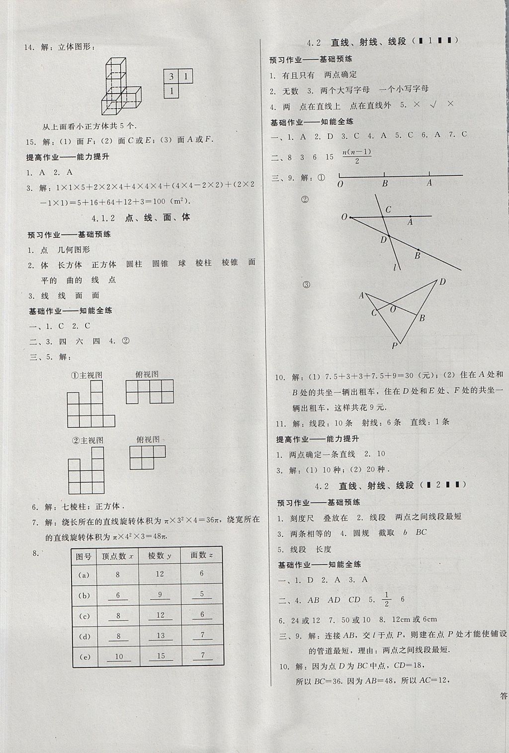 2017年勝券在握打好基礎(chǔ)金牌作業(yè)本七年級(jí)數(shù)學(xué)上冊(cè)人教版 參考答案