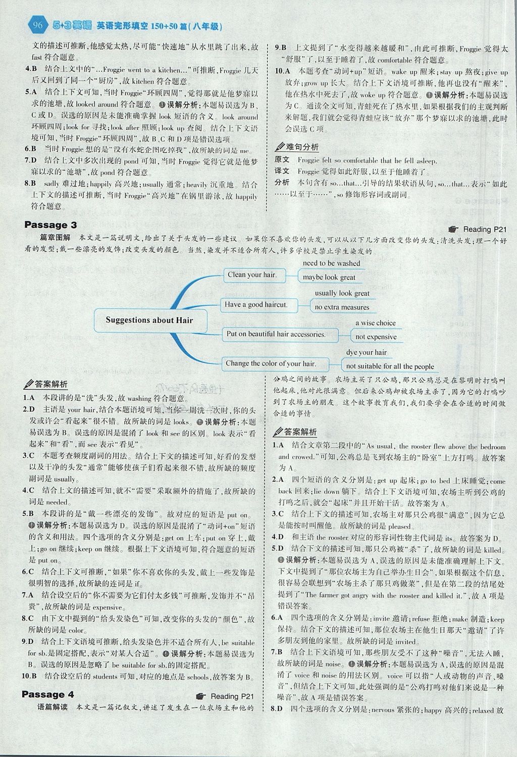 2017年53English英语完形填空八年级全一册 参考答案