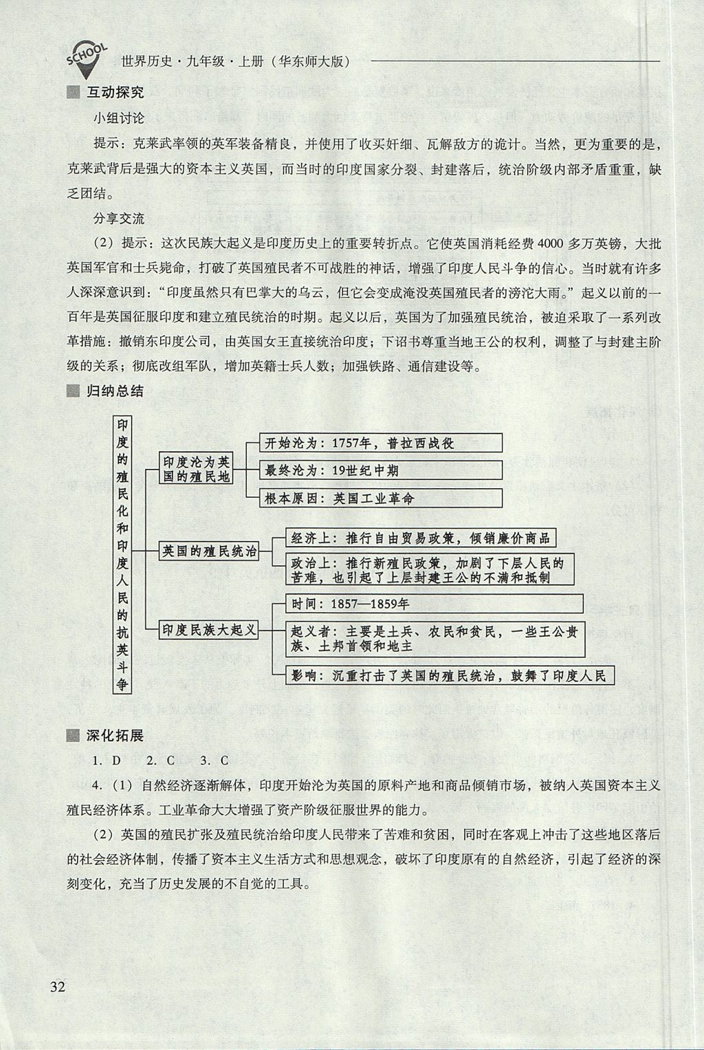 2017年新课程问题解决导学方案九年级世界历史上册华东师大版 参考答案