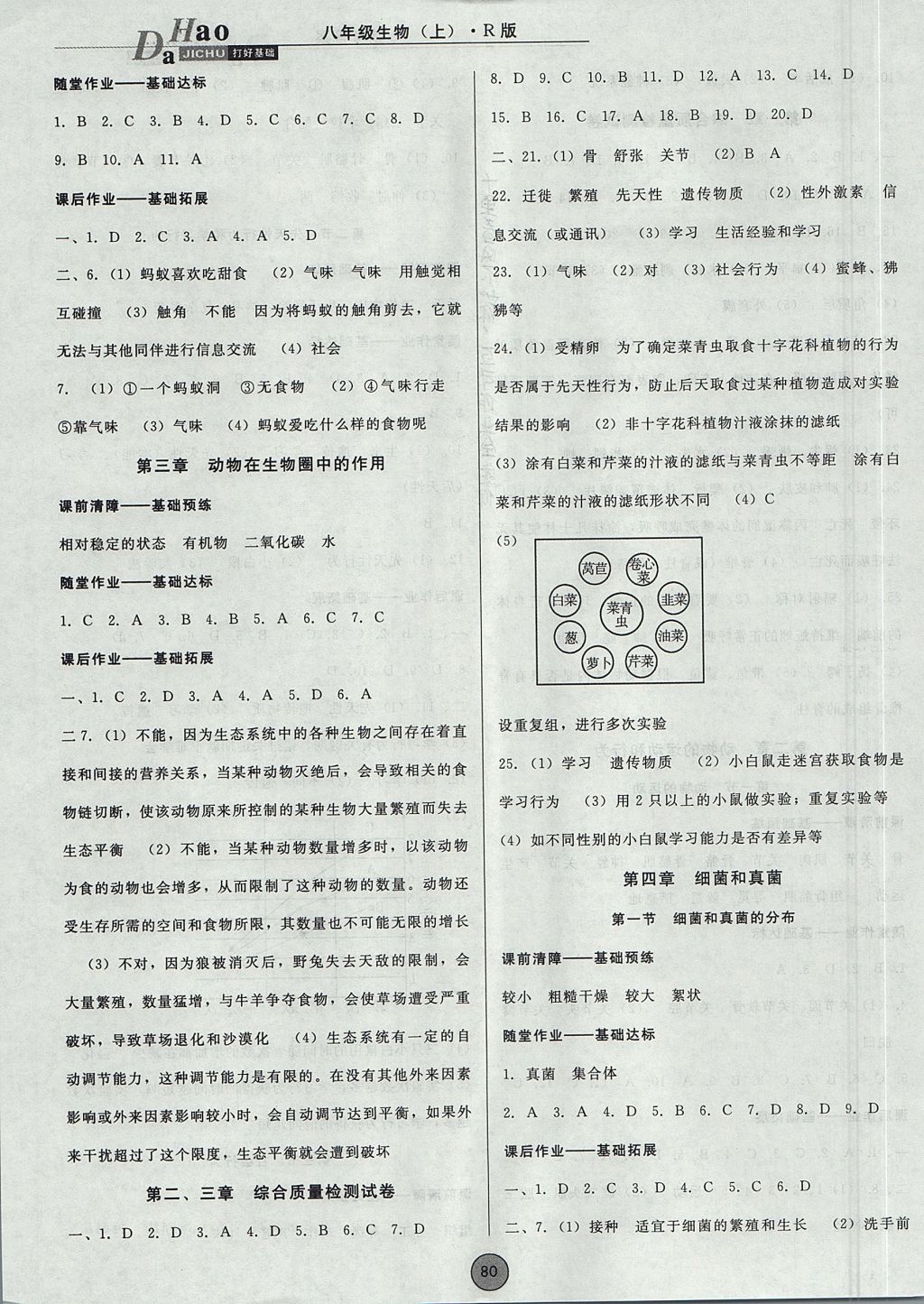 2017年勝券在握打好基礎(chǔ)金牌作業(yè)本八年級(jí)生物上冊(cè)人教版 參考答案