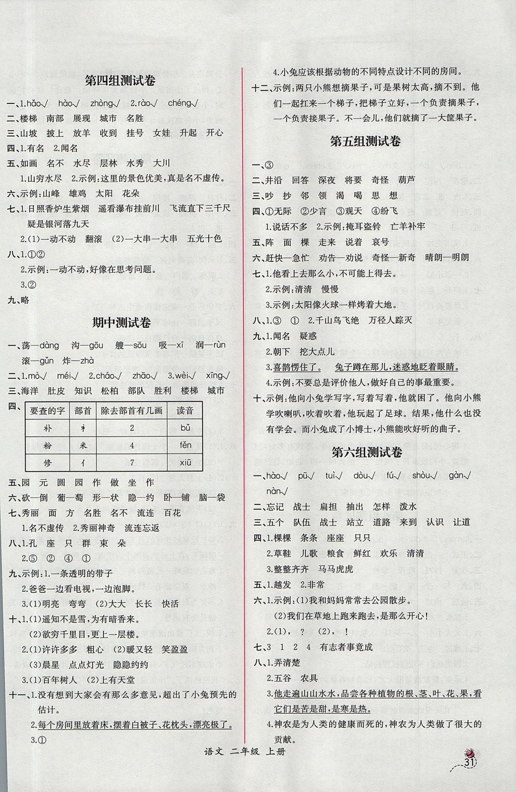 2017年同步导学案课时练二年级语文上册人教版 参考答案