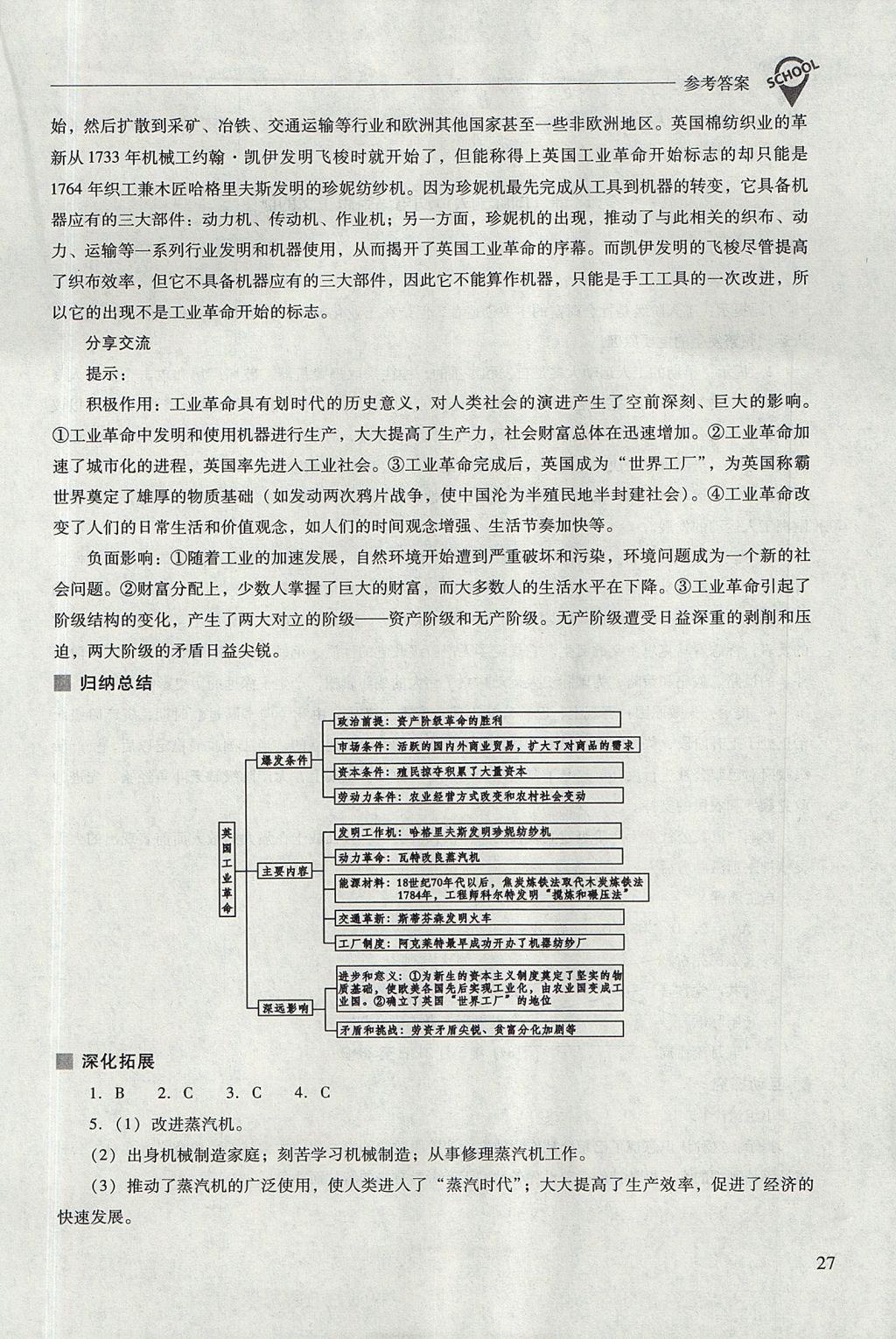 2017年新课程问题解决导学方案九年级世界历史上册华东师大版 参考答案