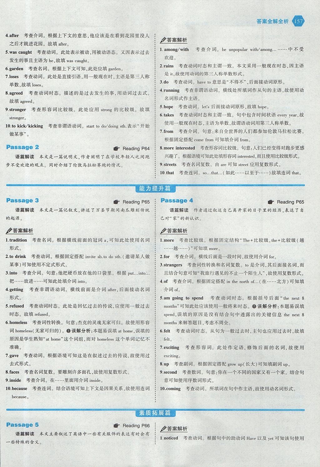 2017年53English八年级英语语法填空150加50篇 答案速查