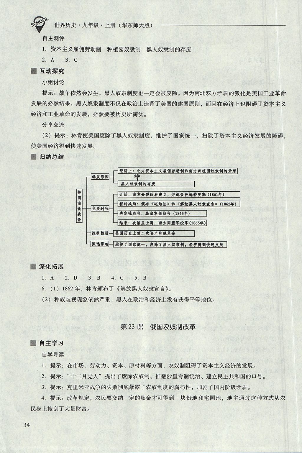 2017年新课程问题解决导学方案九年级世界历史上册华东师大版 参考答案