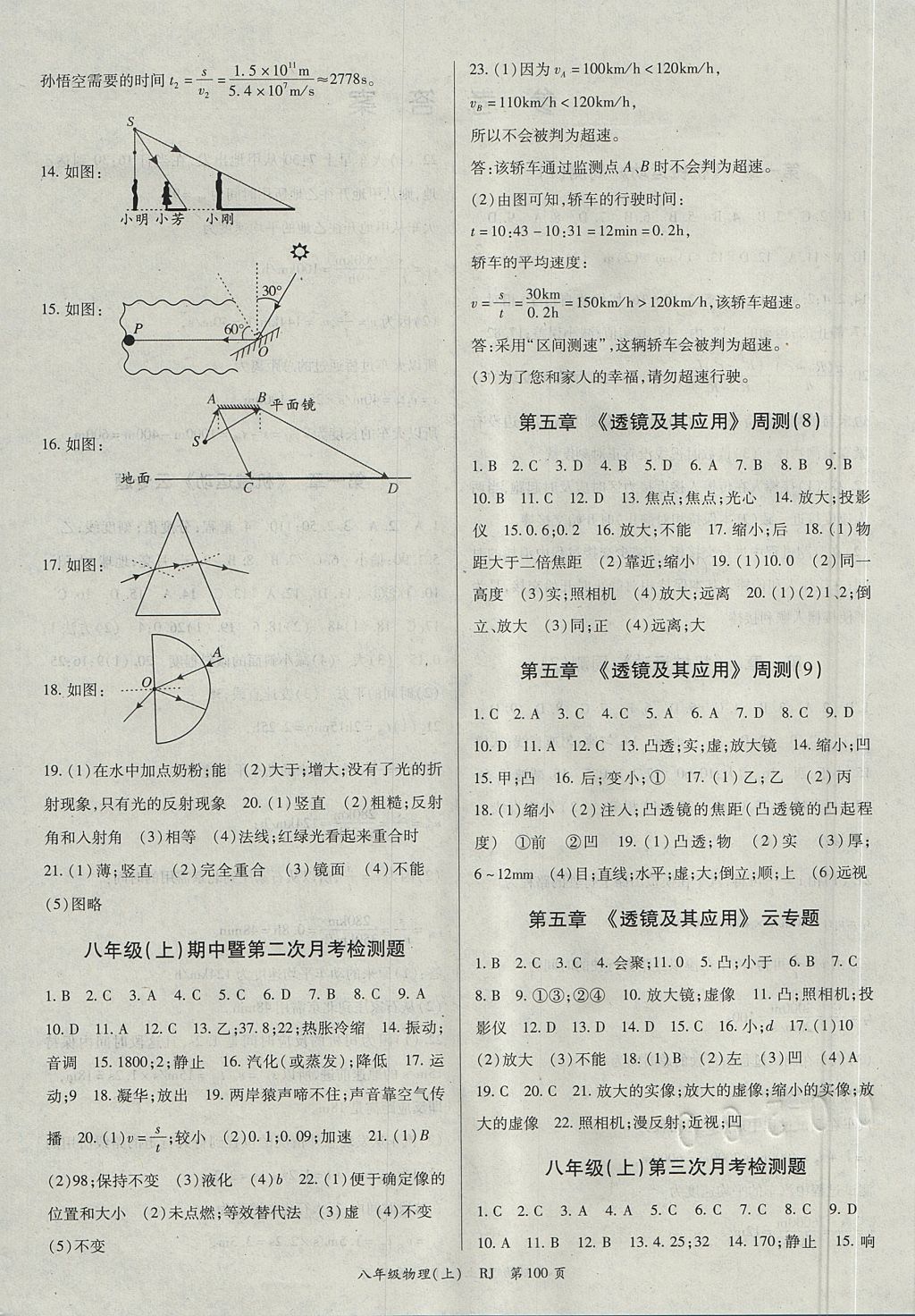 2017年權(quán)威考卷八年級物理上冊人教版 參考答案