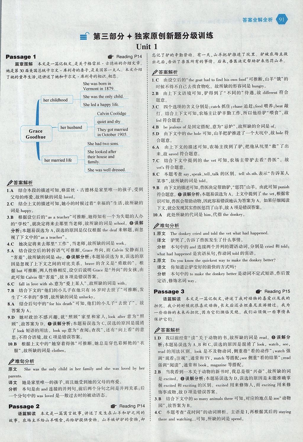 2017年53English英語完形填空八年級全一冊 參考答案