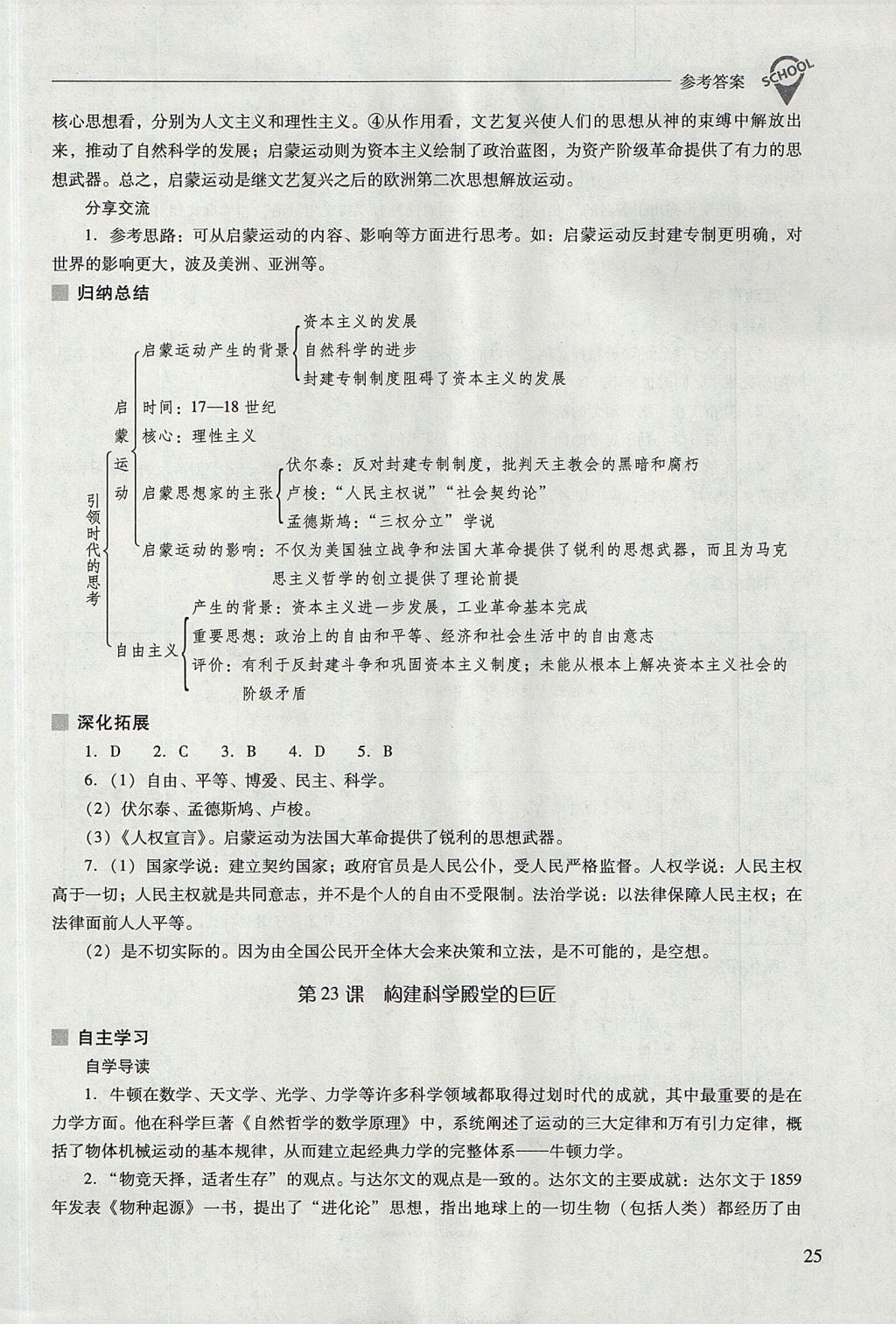 2017年新課程問題解決導(dǎo)學(xué)方案九年級(jí)歷史上冊(cè)北師大版 參考答案