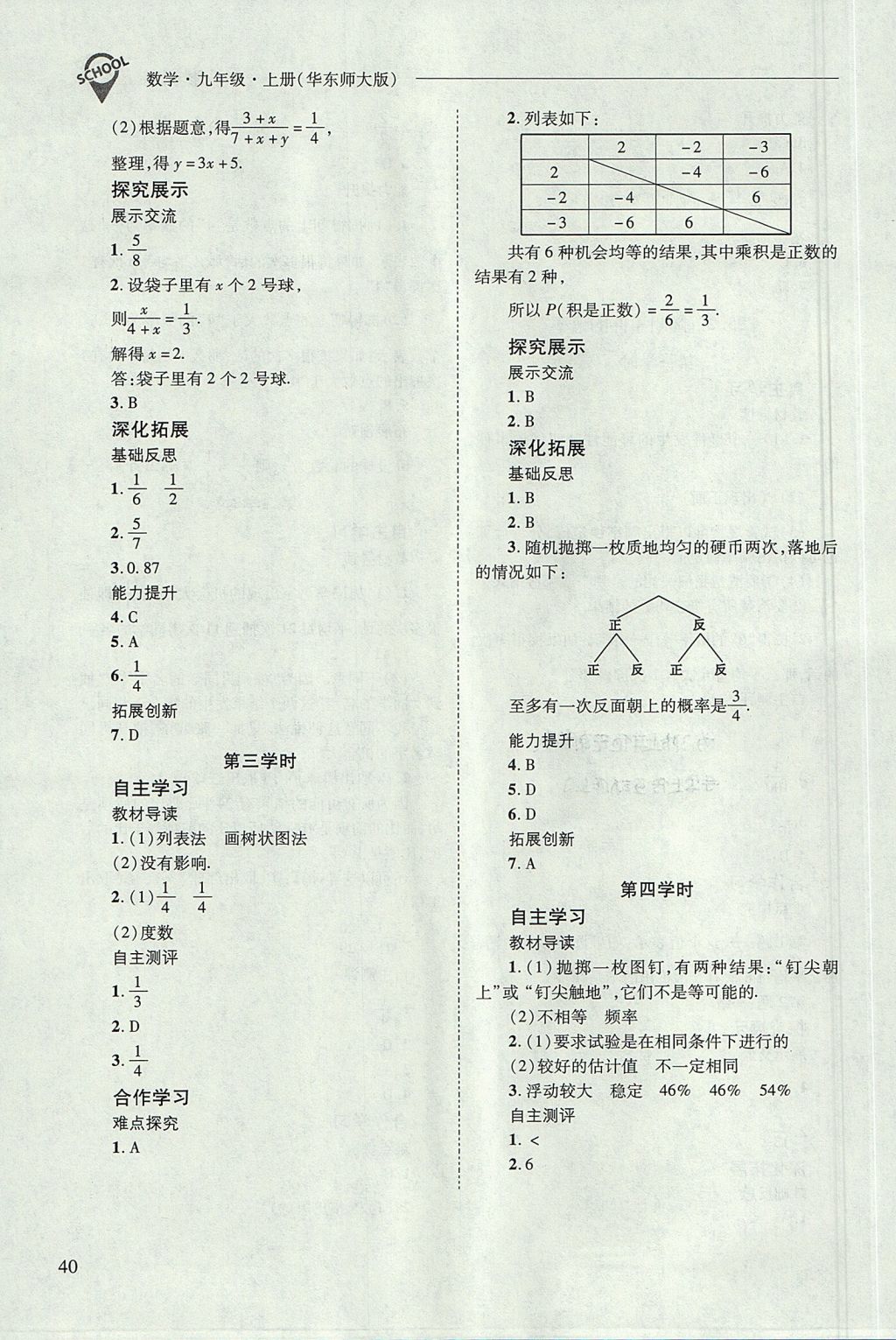 2017年新課程問題解決導(dǎo)學(xué)方案九年級(jí)數(shù)學(xué)上冊(cè)華東師大版 參考答案