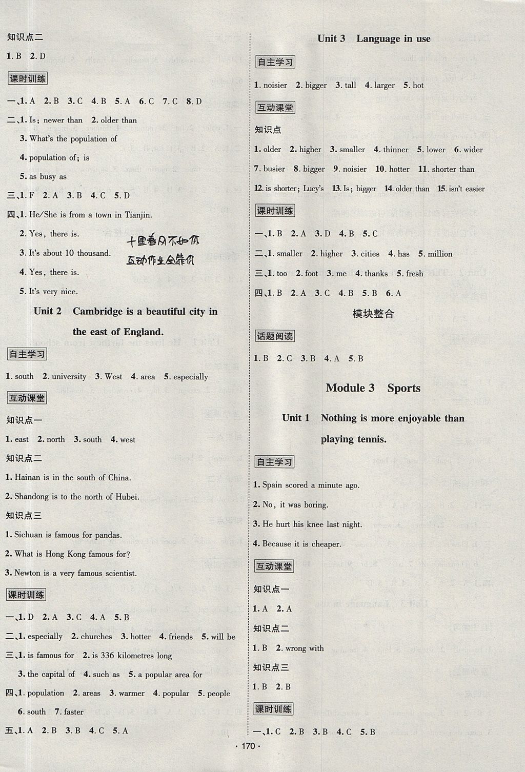 2017年優(yōu)學(xué)名師名題八年級(jí)英語(yǔ)上冊(cè)外研版 參考答案