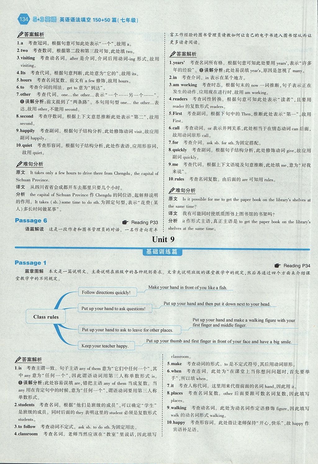 2017年53English七年級英語語法填空150加50篇 答案速查