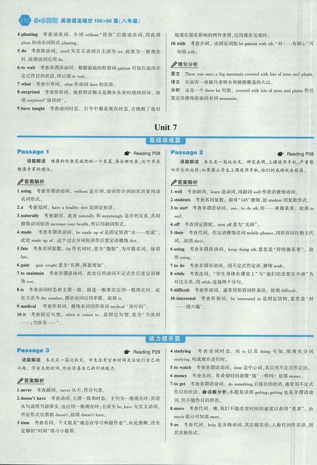 2017年53English八年级英语语法填空150加50篇 答案速查