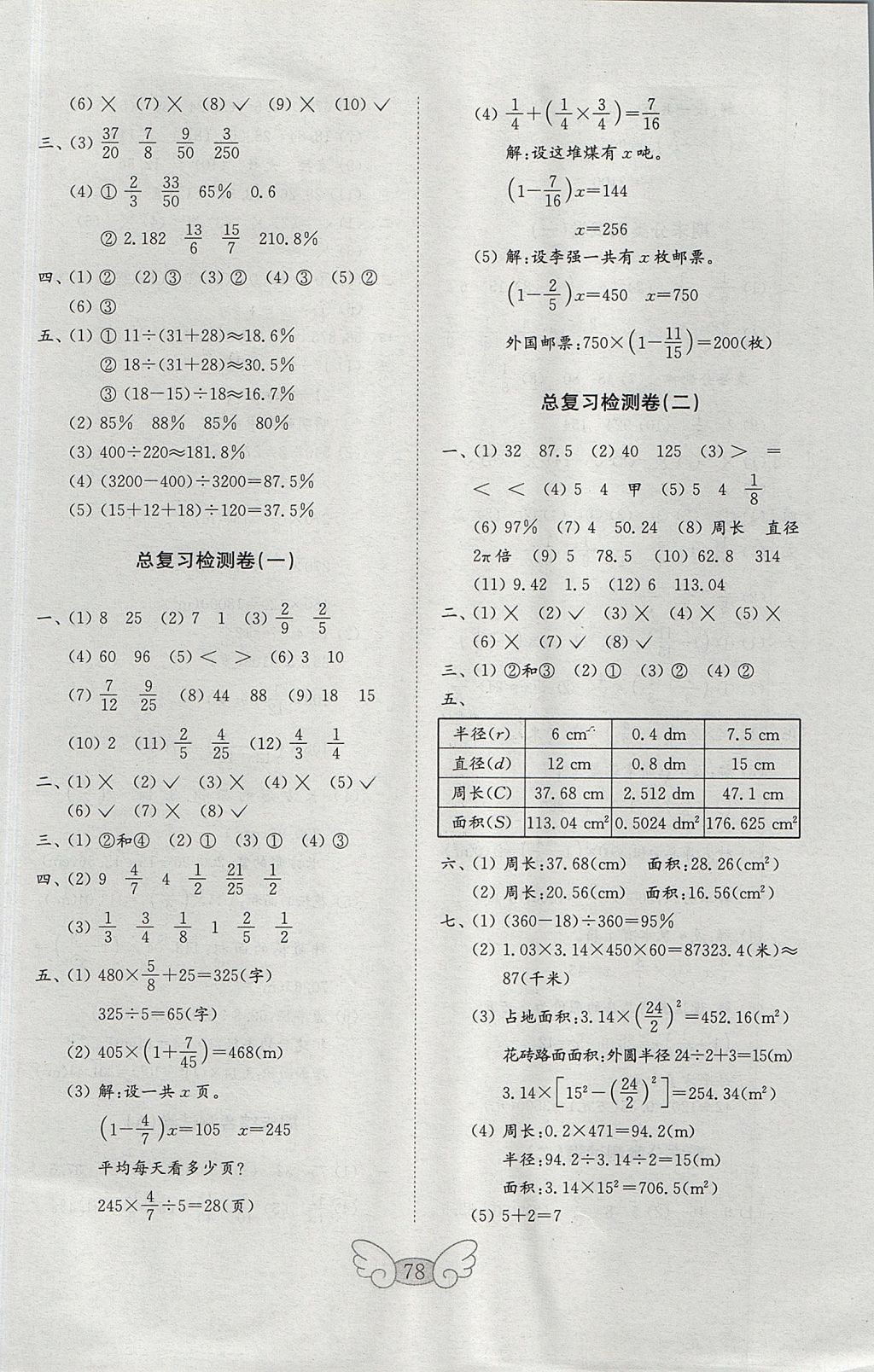 2017年金鑰匙小學(xué)數(shù)學(xué)試卷六年級上冊青島版 參考答案