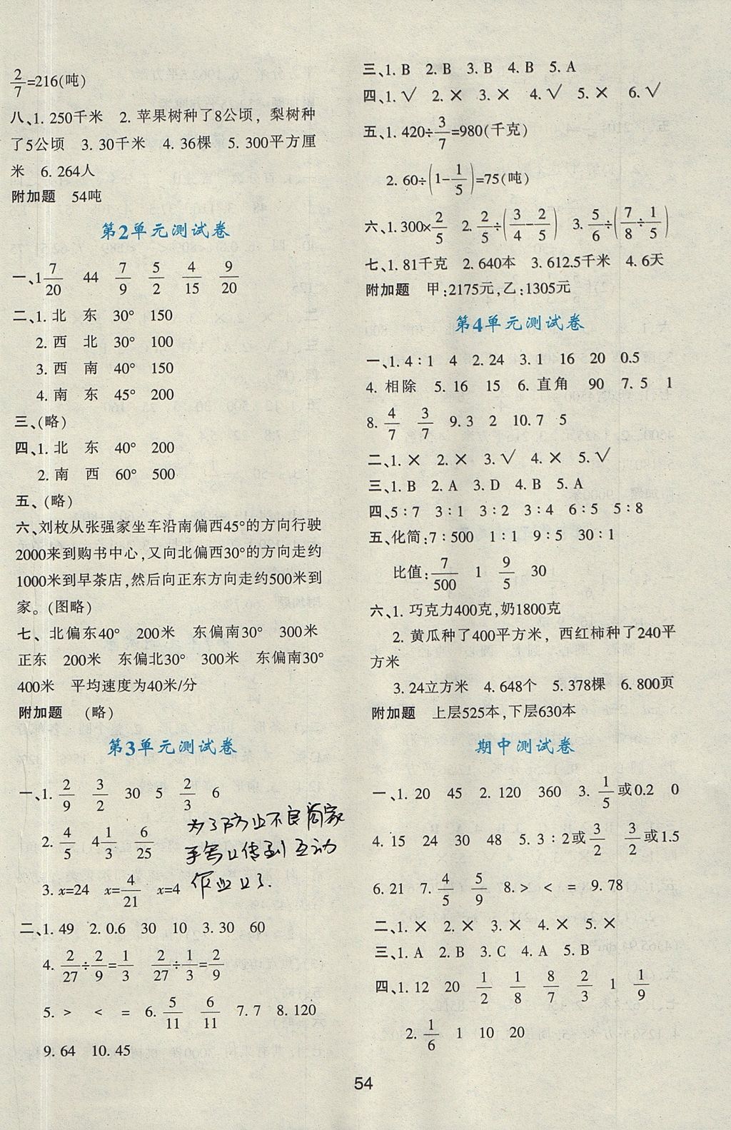 2017年新課程學(xué)習(xí)與評價六年級數(shù)學(xué)上冊人教版 參考答案