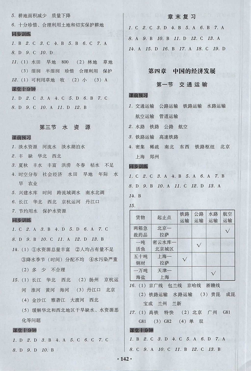 2017年百年学典广东学导练八年级地理上册人教版 参考答案