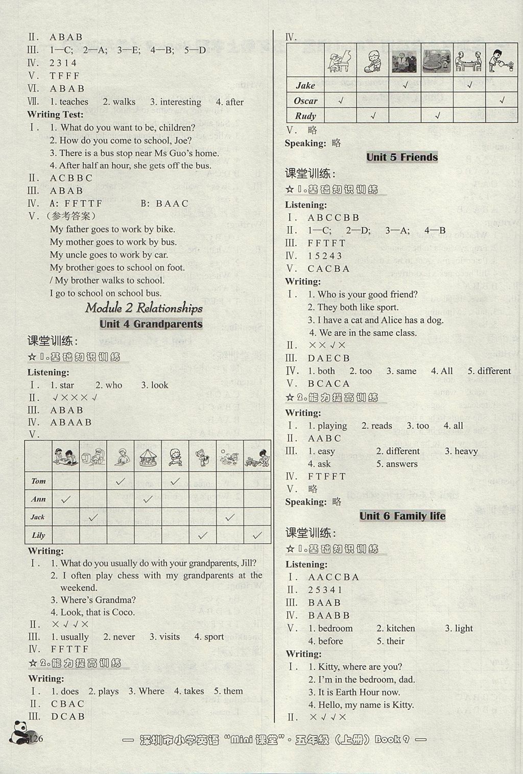 2017年深圳市小學(xué)英語mini課堂五年級上冊 參考答案