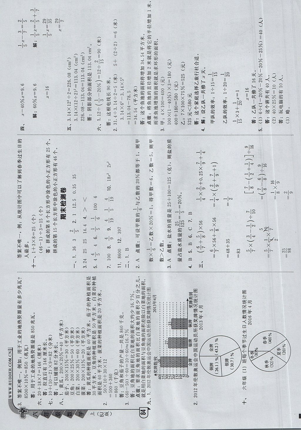 2017年綜合應(yīng)用創(chuàng)新題典中點六年級數(shù)學(xué)上冊北京版 參考答案