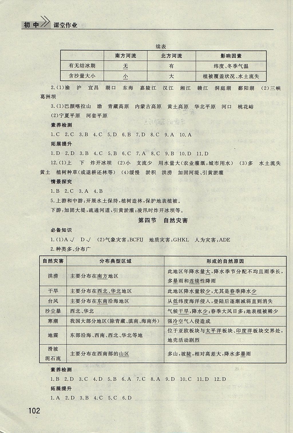 2017年長江作業(yè)本課堂作業(yè)八年級地理上冊 參考答案