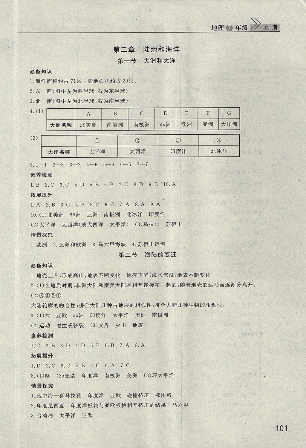 2017年长江作业本课堂作业七年级地理上册人教版 参考答案