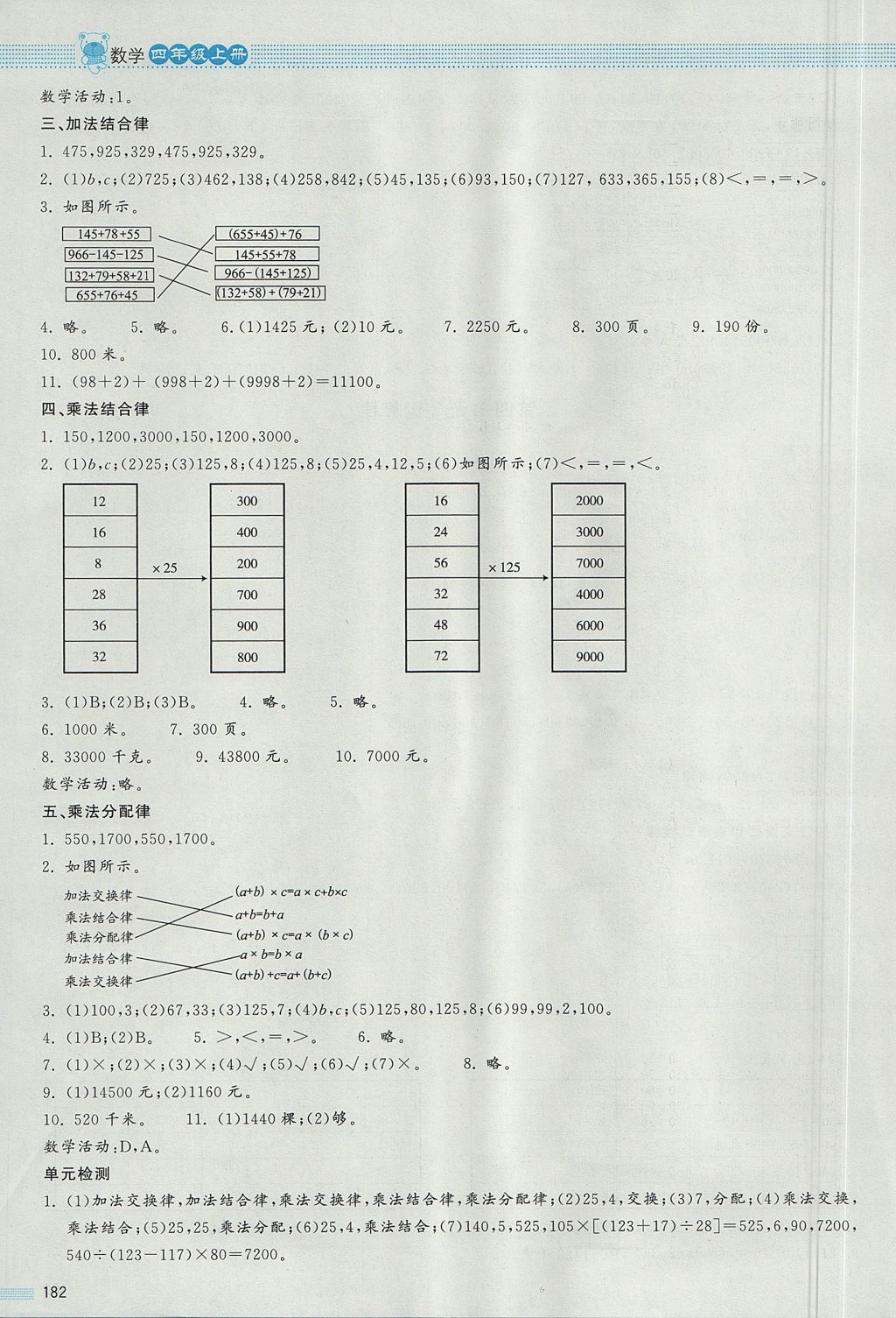 2017年課堂精練四年級數學上冊北師大版大慶專版 參考答案