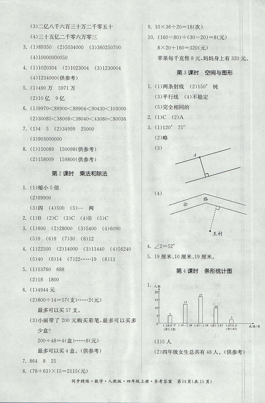 2017年同步精練四年級數(shù)學(xué)上冊人教版 參考答案