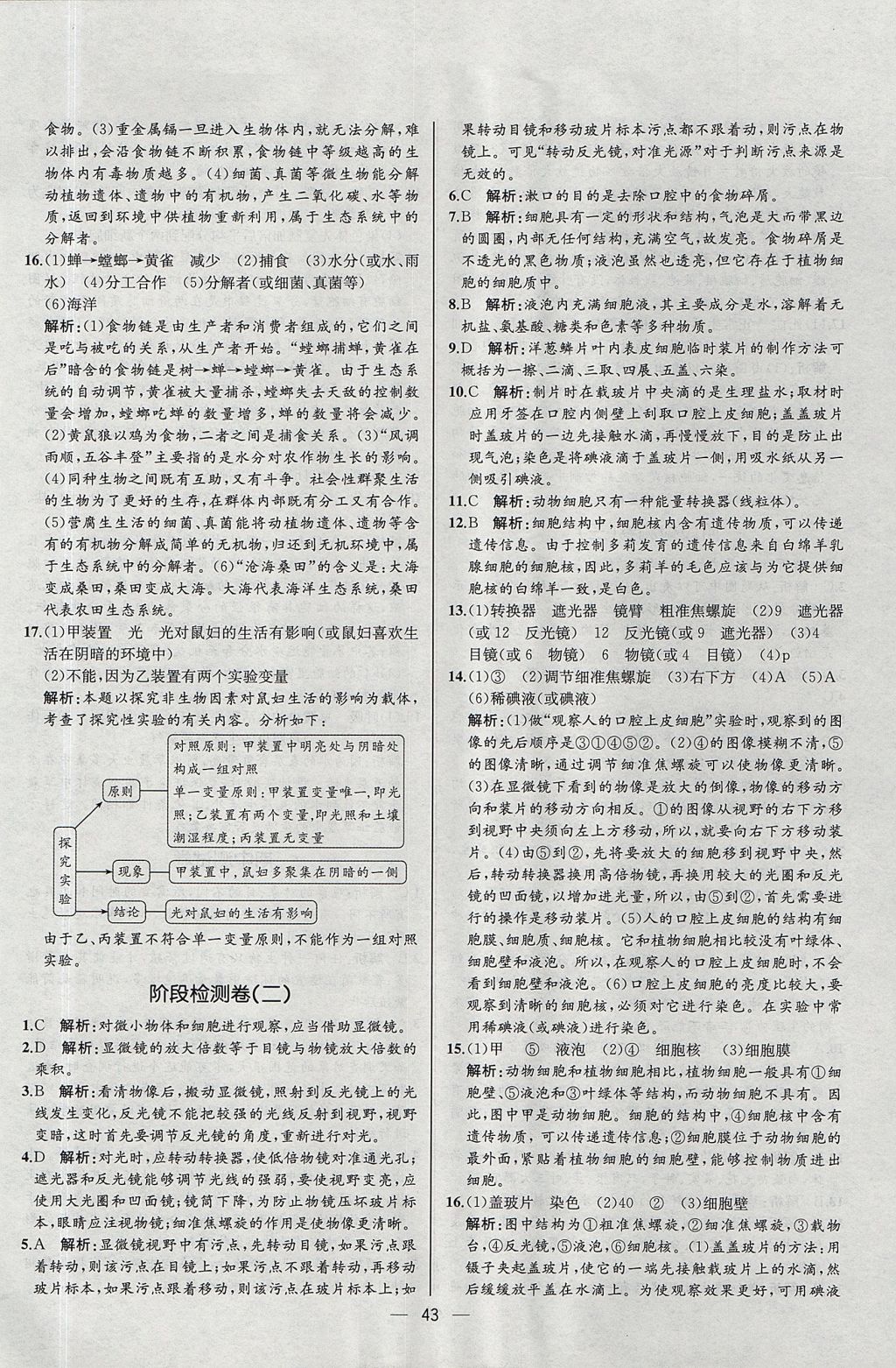 2017年同步導(dǎo)學(xué)案課時(shí)練七年級(jí)生物學(xué)上冊(cè)人教版河北專版 參考答案