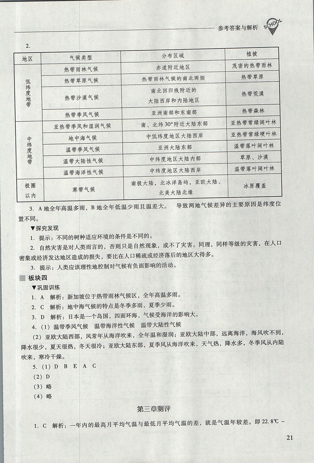 2017年新課程問題解決導(dǎo)學(xué)方案七年級地理上冊人教版 參考答案