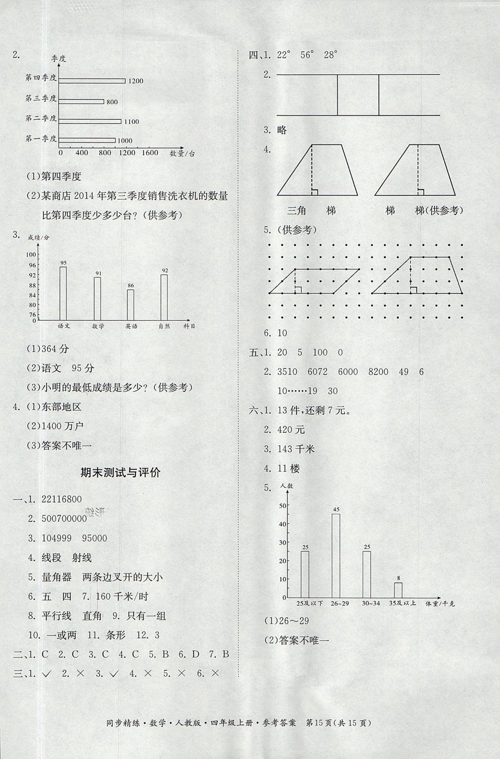 2017年同步精練四年級數(shù)學(xué)上冊人教版 參考答案