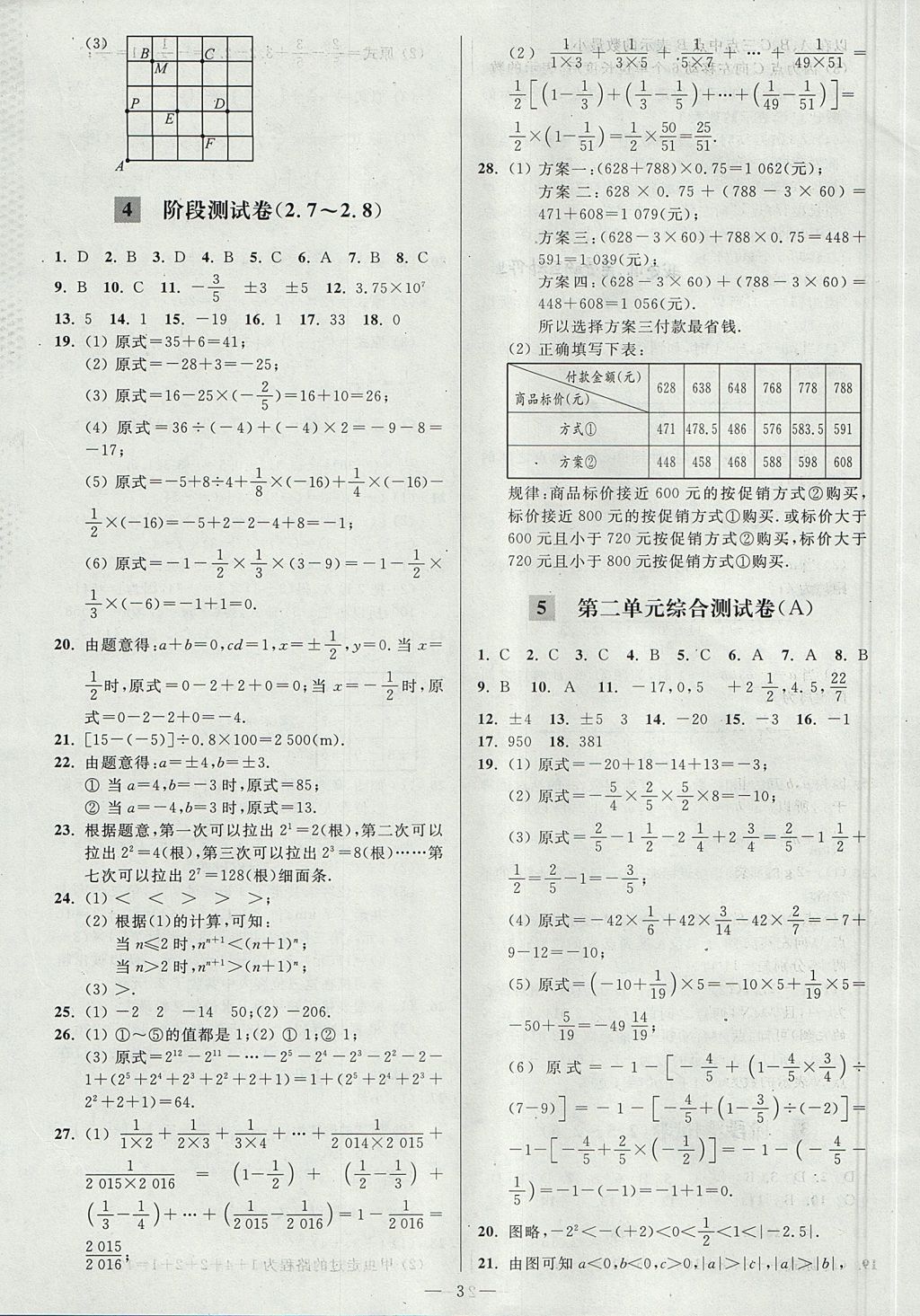 2017年亮点给力大试卷七年级数学上册江苏版 参考答案