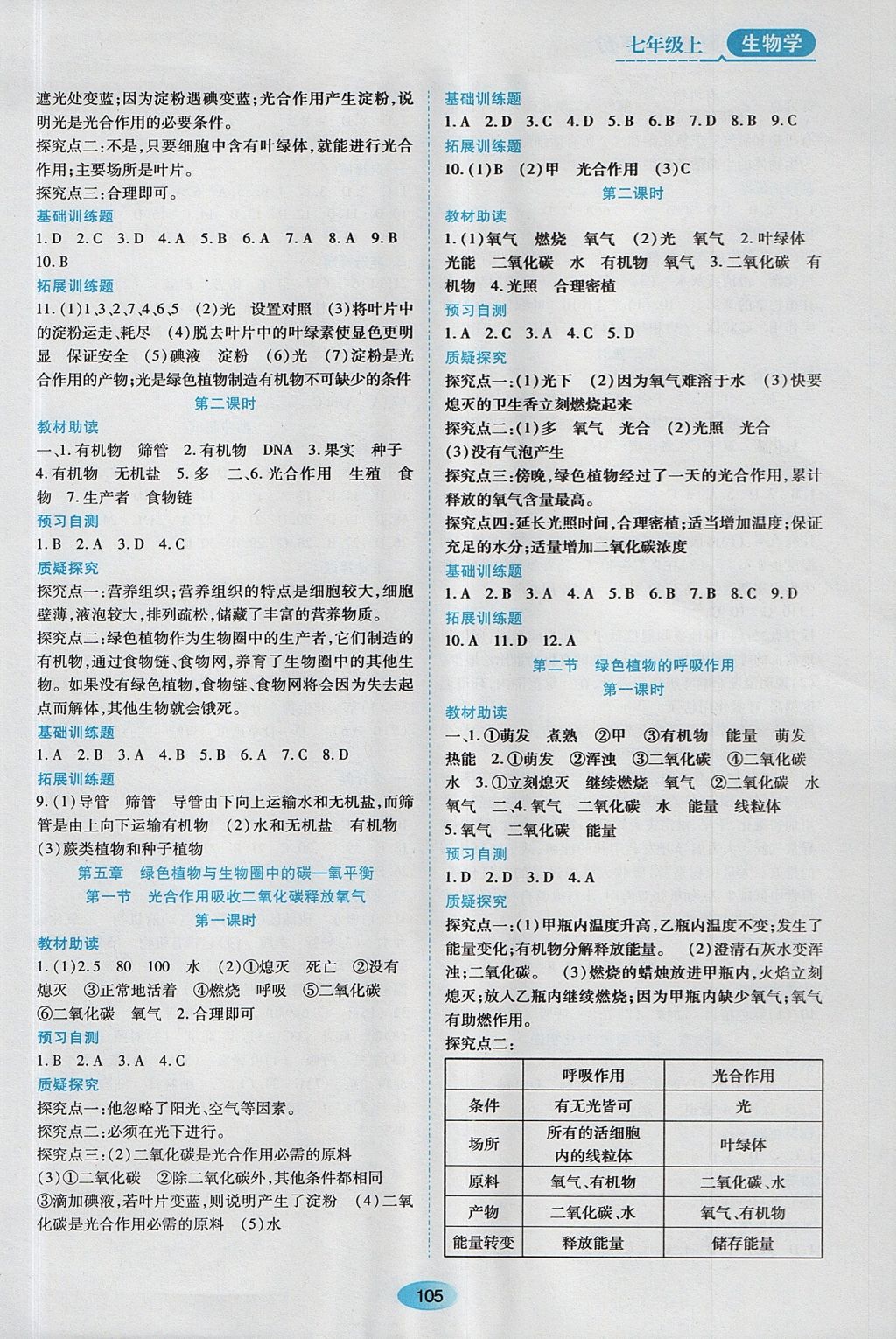 2017年資源與評價七年級生物學上冊人教版 參考答案