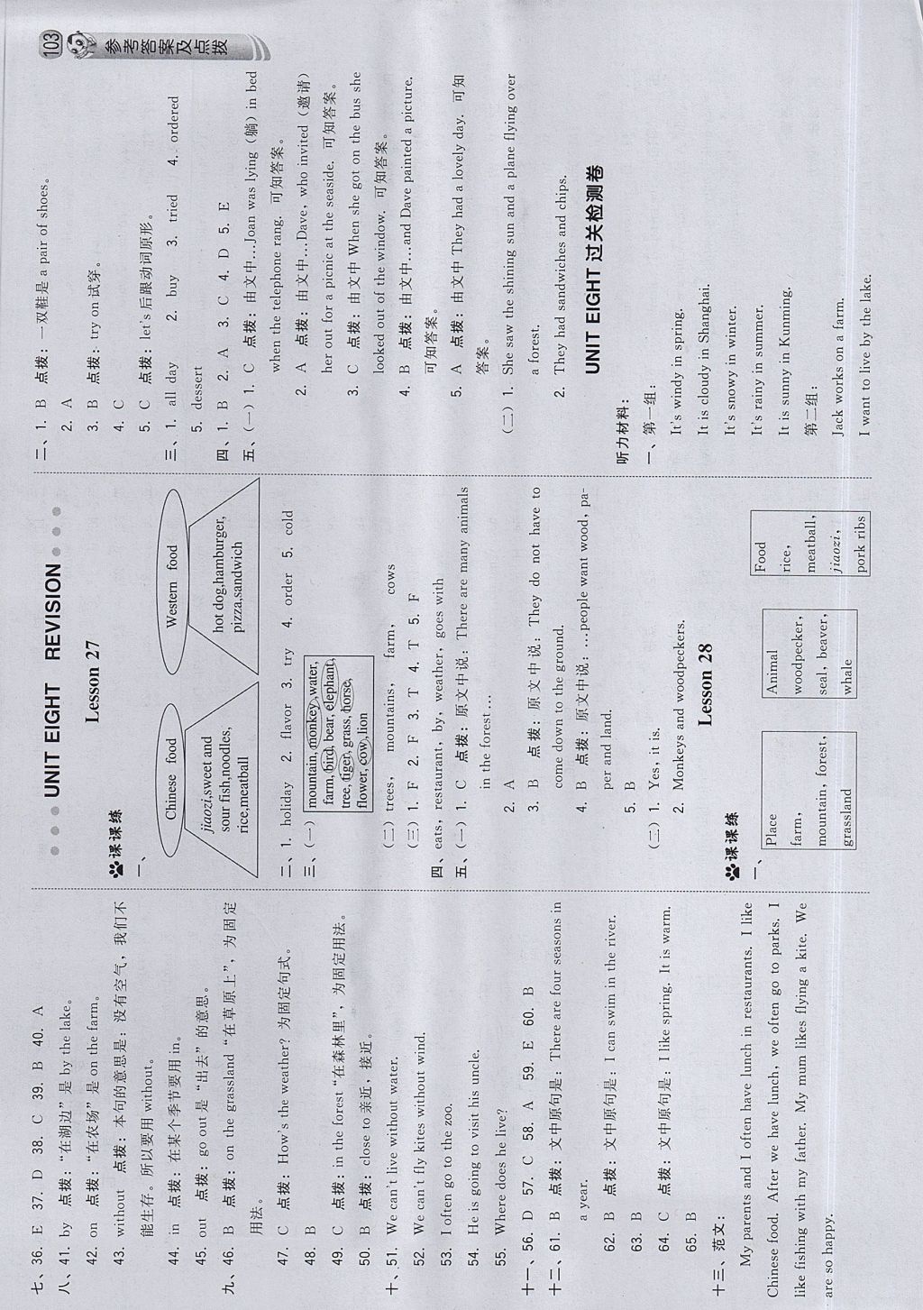 2017年綜合應用創(chuàng)新題典中點四年級英語上冊北京版一起 參考答案