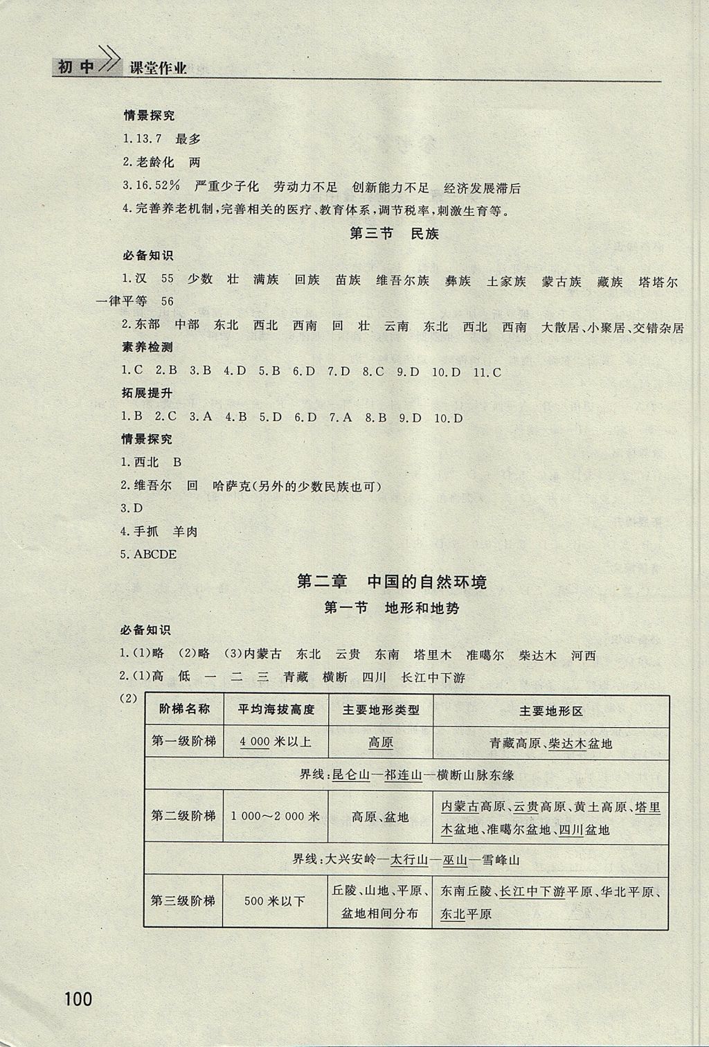 2017年长江作业本课堂作业八年级地理上册 参考答案