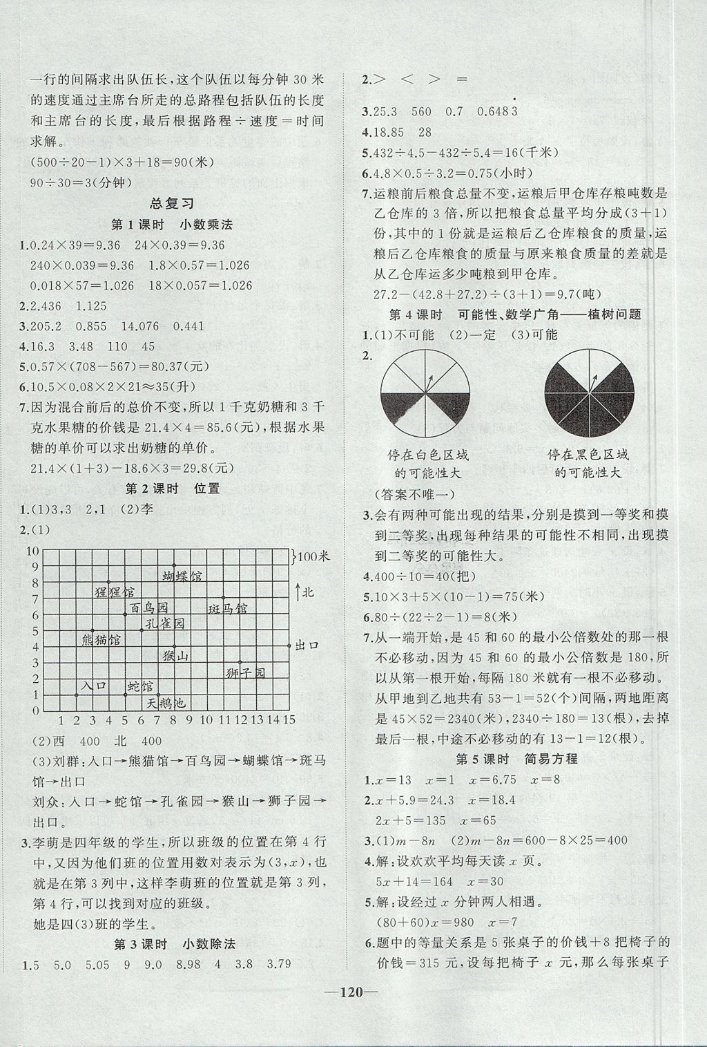 2017年精彩課堂輕松練五年級(jí)數(shù)學(xué)上冊人教版 參考答案