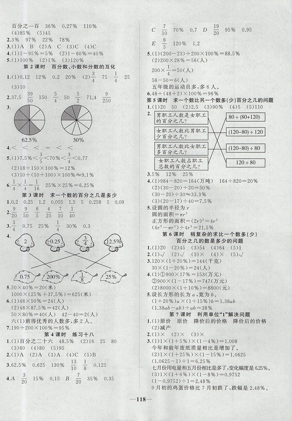 2017年精彩課堂輕松練六年級數(shù)學上冊人教版 參考答案