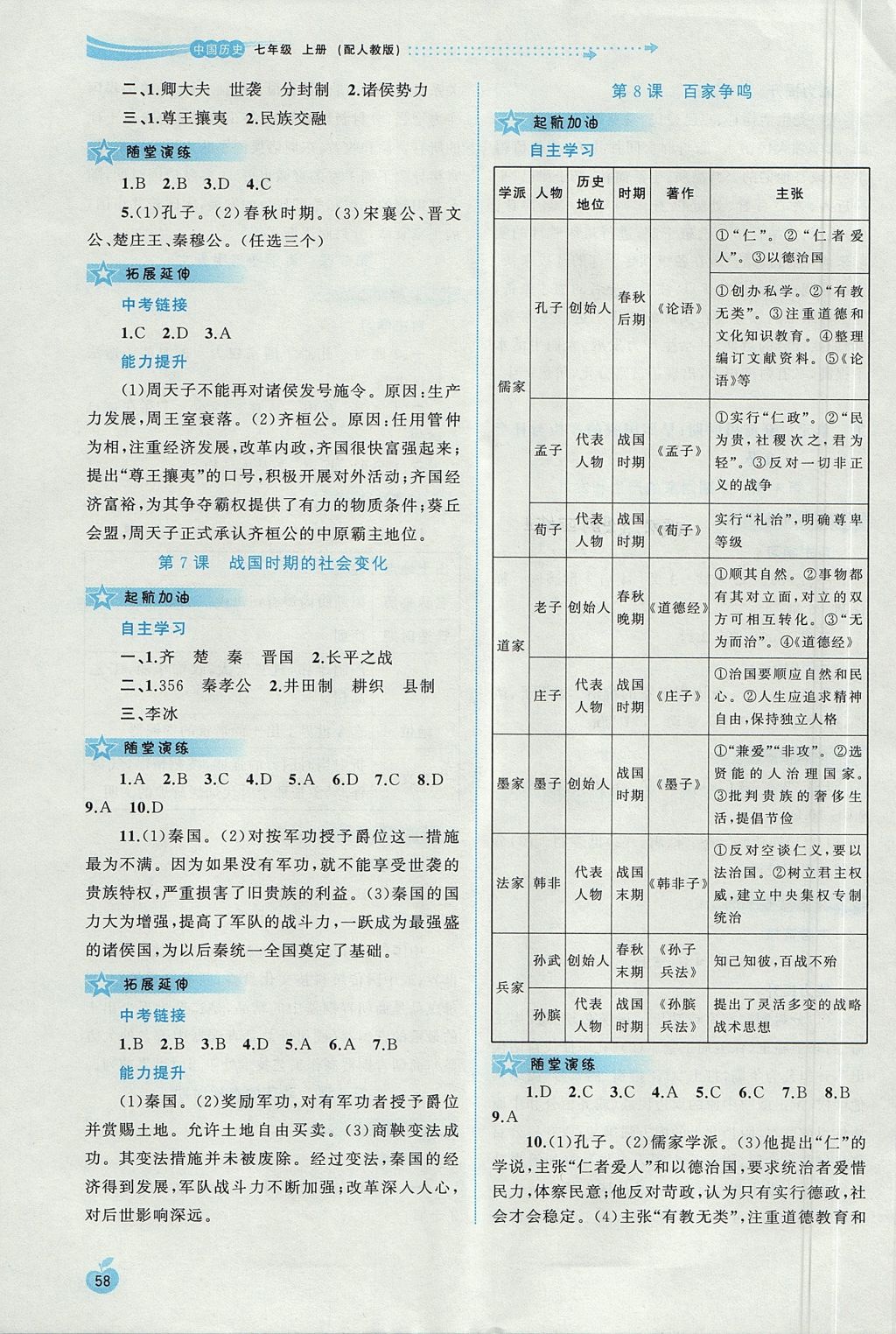 2017年新課程學(xué)習(xí)與測(cè)評(píng)同步學(xué)習(xí)七年級(jí)中國(guó)歷史上冊(cè)人教版 參考答案