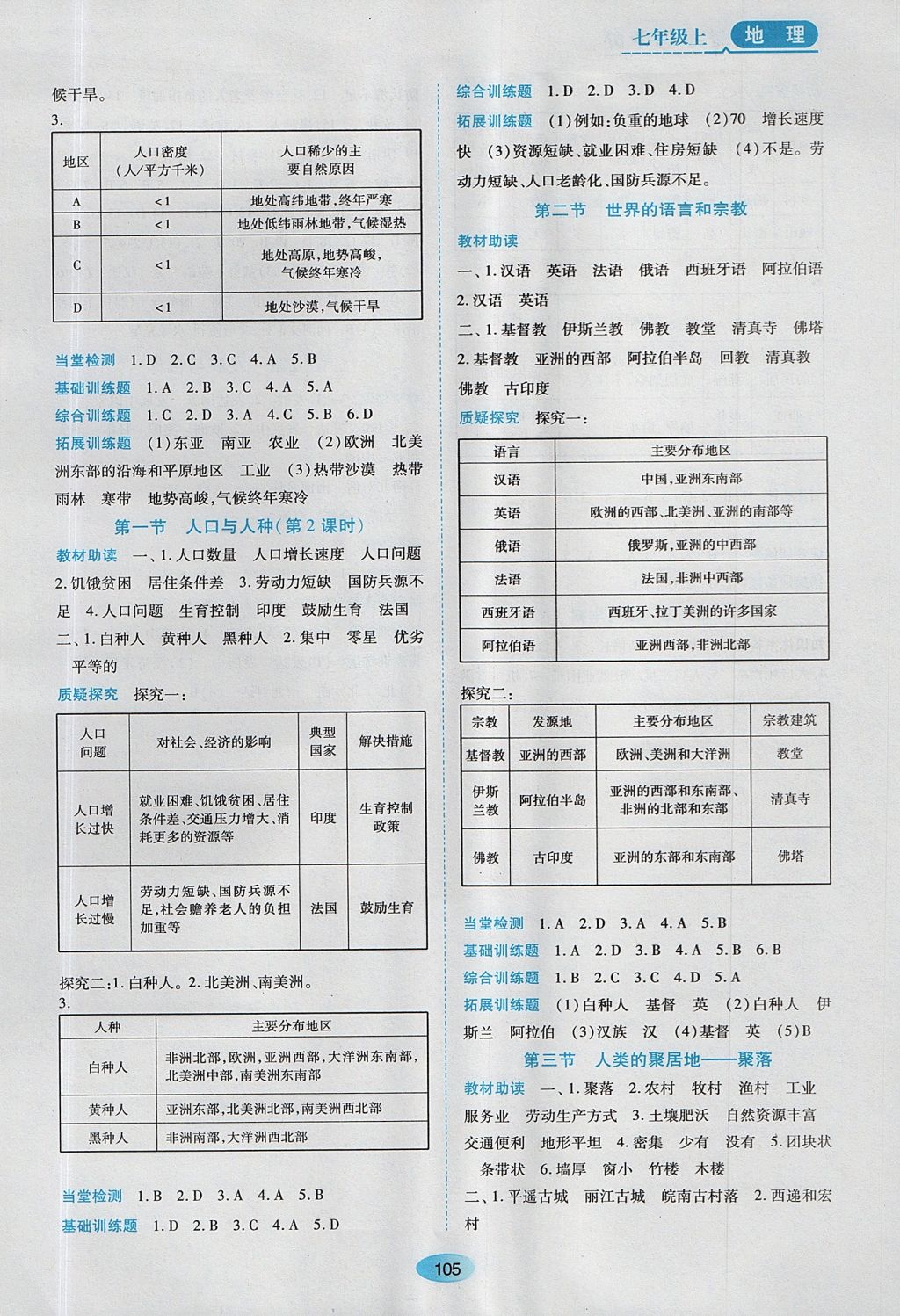 2017年资源与评价七年级地理上册人教版 参考答案