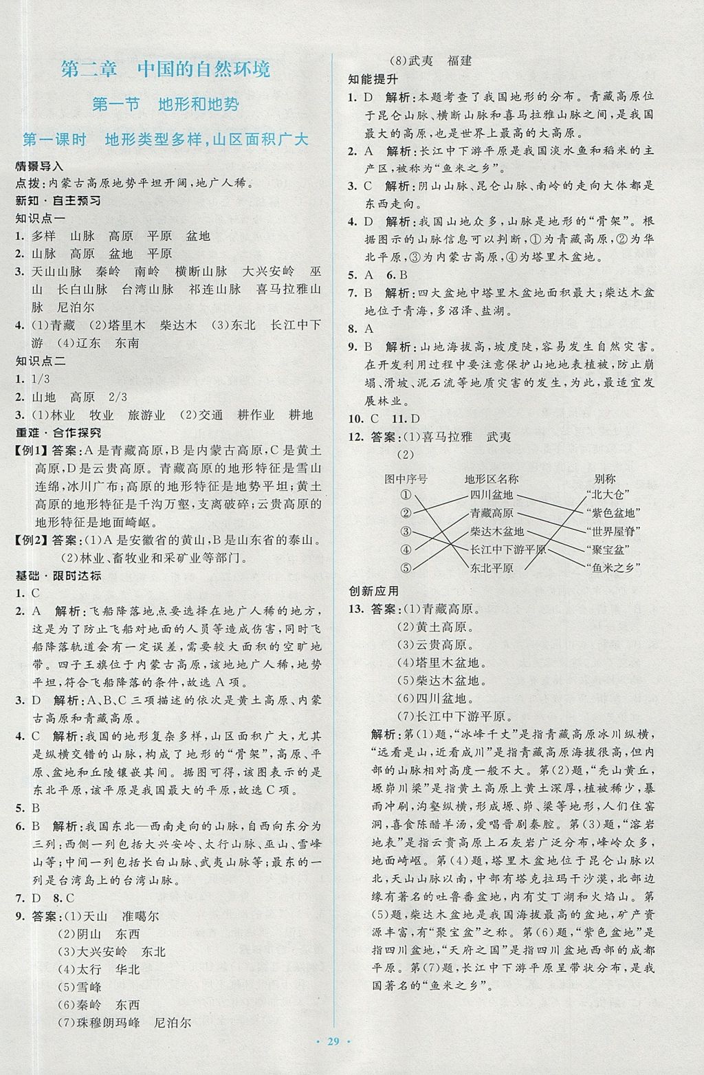 2017年新课标初中同步学习目标与检测八年级地理上册人教版 参考答案